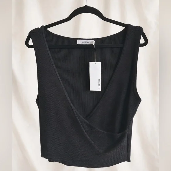 JUSTFAB Black Ribbed Wrap Sleeveless Top – NWT Size: XXL - Picture 1 of 4